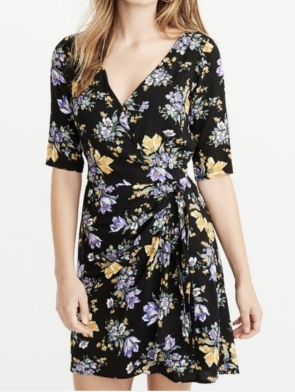Abercrombie and Fitch Floral Faux Wrap Surplice Neckline Dress